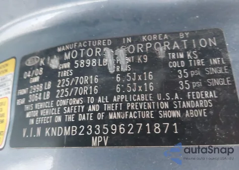 2009 Kia Sedona Lx from USA, damaged, VIN KNDMB233596271871